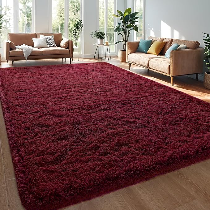 Burgundy Red Area Rugs Fluffy Rug for Bedroom Living Room, 5x8 Feet Indoor Shaggy Carpets, Plush Soft Rug for Kids Room, Cute Rugs for Girls Boys Playroom Nursery Room Home Decor