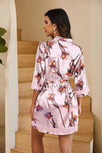 Ekouaer Women's Lace-Trim Silk Robes Bride Bridesmaid Kimono Satin Bathrobe V Neck Sleepwear with 3/4 Sleeve