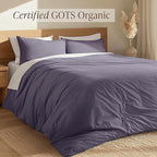 Bare Home 100% Organic Cotton Queen Duvet Cover Set - Crisp Percale Weave - Lightweight & Breathable - Cooling Duvet Cover Set (Queen, Dusty Purple)