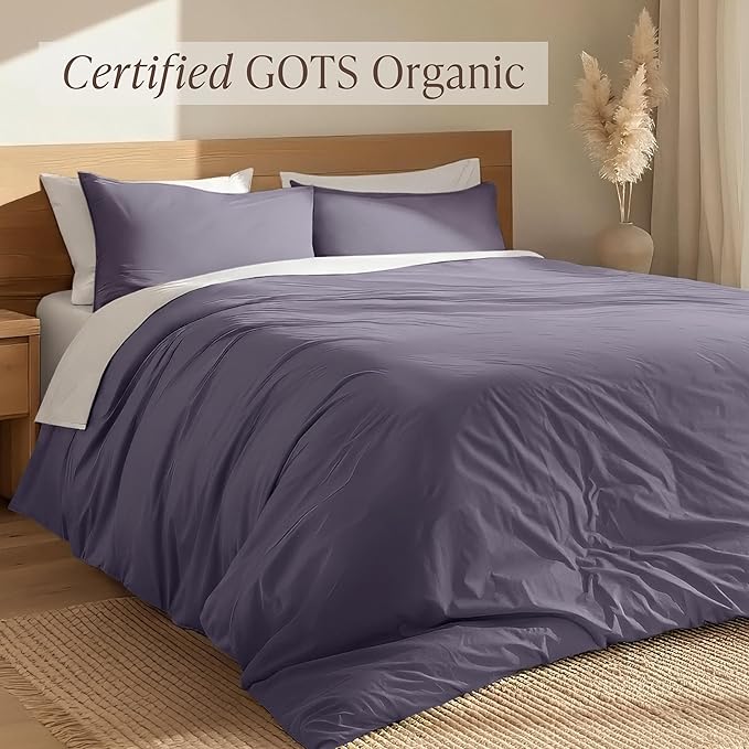 Bare Home 100% Organic Cotton California King Duvet Cover Set - Crisp Percale Weave - Lightweight & Breathable - Cooling Duvet Cover Set (California King, Dusty Purple)