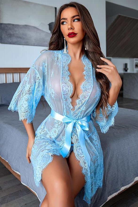 Avidlove Women's Lace Kimono Robe Babydoll Lingerie Mesh Nightgown S-5XL