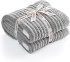 Snuggle Sac Soft Ribbed Throw Blanket for Couch, Microfiber Fluffy Knit Throws, Luxurious Fuzzy Blankets for Couch, Sofa, Travel, Grey, 50x60 inches