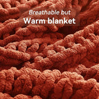 Negwoo Chunky Knit Throw Blanket, 50''*60'' Fall Throw Blanket Knitted Chenille Yarn for Bed Couch, Handmade Orange Crochet Big Thick Blanket, Machine Washable Cute Comfy Blankets for Home Decor