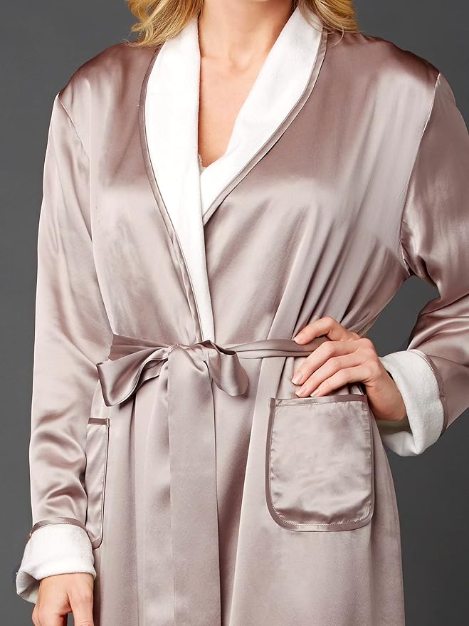 Julianna Rae Women's 100% Silk, The Heavenly Spa Robe, Sand Dollar, S/M