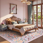 Lahome Floral Pink Boho Rugs for Classroom, 8x10 Flower Washable Rug for Bedroom Girls, Non Slip Botanical Carpet for Living Room Nursery Kids Room, Large Soft Non Shedding Easy to Clean Carpets