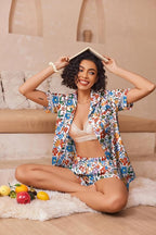 Ekouaer Womens Silk Pajama Sets Button Up Satin Pjs Short Sleeve 2 Piece Pj Sets Cute Lounge Sets with Chest Pocket