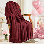 inhand Claret Knitted Throw Blanket for Couch Bed, Mothers Day/Mom Birthday Gifts for Mom from Daughter Son, Soft Lightweight with Tassels, Farmhouse Warm Decorative Blanket for Women, 60"x80"