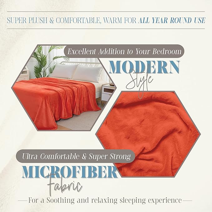 Elegant Comfort Luxury Velvety Feel Blanket, All-Season Lightweight Blanket, Ultra Plush, Soft, Cozy-Fuzzy Flannel Fleece for Couch, Sofa, Bed, Travel, Solid Design, Twin/Twin XL, Coral