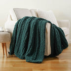 Battilo Christmas Green Throw Blanket for Couch, Chunky Knit Throw Blanket, Super Soft Warm Cozy Chenille Throw Blanket for Bed, Sofa, Living Room, Christmas Decor, 50"x60"