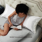 Bedsure Satin Body Pillow Pillowcase, Similar to Silk Body Pillow Cover with Zipper, Soft & Breathable Long Pillow Case, Cooling & Silky Long Pillowcase for Hair and Skin, Gifts, White, 20x54 Inches