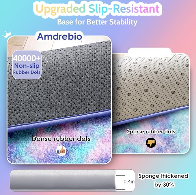 Amdrebio Blue Purple Rainbow Mermaid Rugs for Bedroom Girls Room Decor Aesthetic, 5x8 Fluffy Kawaii Area Rugs for Kids Room Nursery Dorm, Stitch Frozen Fuzzy Carpet, Cute Plush Furry Baby Toddler Rug