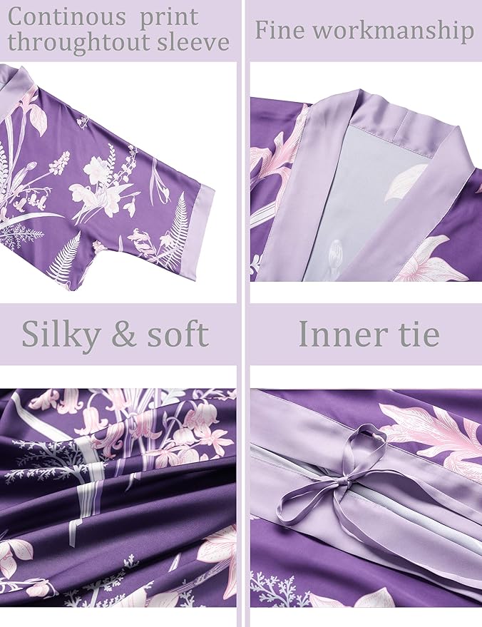 Aensso Long Soft Lightweight Silky Kimonos Robes for Women, Luxury Japanese Floral Womens Kimono Robe