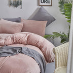 CLOTHKNOW Pink King Size Comforter Set Velvet Bedding Comforter Sets Soft Dusty Blush Comforter with 2 x Pillow Cases