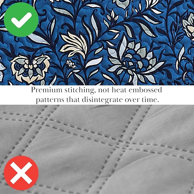 Southshore Fine Living, Inc. Oversized Quilt Bedding Set, Twin XL Coverlet with Matching Pillow Sham, Blooming Floral Coverlet, All Season Quilt Bedspread, Lightweight Twin XL Quilts, Floral Blue