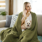 Knitted Throw Blanket 50"X60", Olive Green Knit Throws for Bed, Super Soft Boho Chevron Blankets for Couch Sofa Chair Room Decor, Textured Decorative Farmhouse Cozy Lightweight