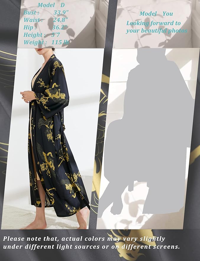 Aensso Long Soft Lightweight Silky Kimonos Robes for Women, Luxury Japanese Floral Womens Kimono Robe