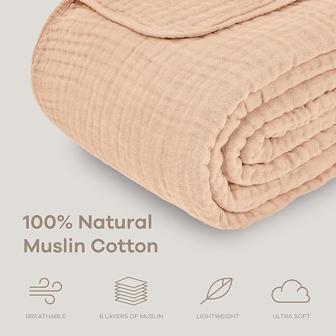Comfy Cubs Muslin Blanket for Adults King 108" x 90" - 6 Layer Soft, Breathable & Lightweight Muslin Adult Blanket - Machine Washable & Designed in The US Bedding for All Seasons - Cream