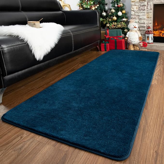 Przemy Washable Runner Rug for Bedroom Living Room, 2x6 Feet Navy Blue Memory Foam Hallway Rugs, Super Soft Modern Indoor Carpet for Bedside Kids Room Boys Girls Dorm Nursery Decor Mat