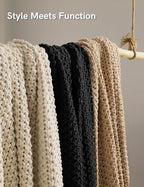 YnM Chunky Cotton Knit Throw Blanket, Cable Knit Throws for Bed Couch Sofa, Comfy & Relaxing, Decorative Piece for Farmhouse Modern Boho Rustic Scandinavian Chic Vibe, Black 60x80 Inches