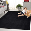 SAFAVIEH Washable Rug Faux Rabbit Fur Shag Collection - 8' x 10', Black, Slip Resistant & Easy Cleaning, Ideal for Living Room, Bedroom, Dining Space (FRF100Z)