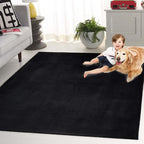 SAFAVIEH Washable Rug Faux Rabbit Fur Shag Collection - 8' x 10', Black, Slip Resistant & Easy Cleaning, Ideal for Living Room, Bedroom, Dining Space (FRF100Z)