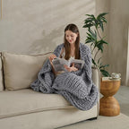 Chunky Knit Blanket Throw 50x60 Inches,Handmade Cable Knit Crochet Blanket,Cozy Lightweight All Season,Wrinkle-Resistant Polyester for Couch Bed Sofa Reading Nook,Grey