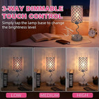 EOEYYOYB Crystal Table Lamp with 3 Way Dimmable Touch Control, Nightstand with USB A+C Ports, Modern Bedside Touch Lamp for Bedroom, Living Room, Office Reading, Pink