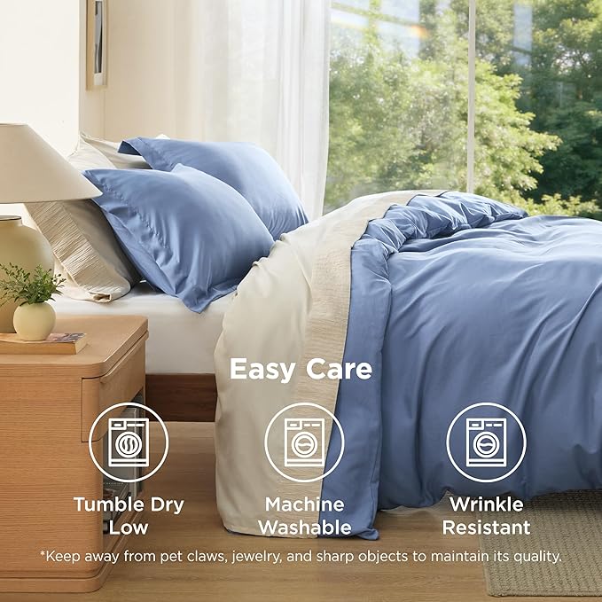 Bedsure Duvet Cover Full Size - Soft Double Brushed Bedding Set for Kids & Adults, Zipper Closure, 3 Pieces, Includes 1 Duvet Cover (80"x90") & 2 Pillow Shams, NO Comforter, Slate Blue
