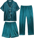 Hupohoi Unisex Girls Boys Kids Pajama Sets Button Down Satin Sleepwear Nighty 3PCS Silky Lounge Sets Nightwear