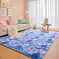 junovo 4x6 Washable Area Rug for Girls Bedroom Living Room, Tie-Dyed Purple Soft Non-Slip Fluffy Rugs, Shag Plush Memory Foam Carpet for Kids Room Baby Nursery Home Decor