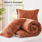 Love's cabin Terracotta Comforter Set Queen - Queen Size Comforter Set, 3 Pieces Cute Floral Bedding Sets for All Seasons,1 Soft Reversible Botanical Flowers Comforter and 2 Pillow Shams