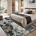 CRYPTOLITE Living Room Rug Washable Abstract Rugs with Non-Slip Backing Low Pile Area Rug for Living Room, Bedroom, Dining Room, 6x9, Black