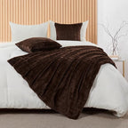 Striped Throw Blanket and Pillow Covers Set (No Inserts) for Couch and Bed, Plush Warm Lightweight Fuzzy Faux Fur Blanket for All Seasons (50" x 60", Coffee Brown)