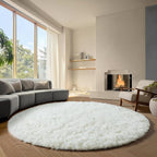 ONASAR Cream White Round Rugs 7ft for Living Room, Ivory Fluffy Bedroom Circle Area Rug, Soft Plush Shaggy Carpet for Kids Girls Boys Teen Nursery Dorm Classroom Playroom Home Decor Aesthetic