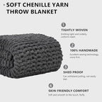 L'AGRATY Chunky Knit Blanket Throw: 72''x84'' Chenille Chunky Knitted Throw Blanket for Bed Couch - Handmade Thick Big Cable Knit Blanket - Large Crochet Blankets for Home Decor(Dark Grey)