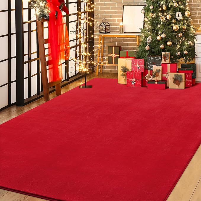 Softlife Red Area Rug for Bedroom Living Room, Solid Non-Slip 6x9 Fluffy Carpet with Soft Low Pile for Kids Boys Girls, Machine Washable Fuzzy Aethetic Rugs Home Dorm Decor