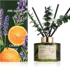 Airkeep Reed Diffuser Set with 6.76 fl oz Citrus&Sage Scent Essential Oils and 3 Leaves & 8 Diffuser Sticks,Bathroom Shelf Decor & Air Freshener, House Bedroom Office Decor & Gifts