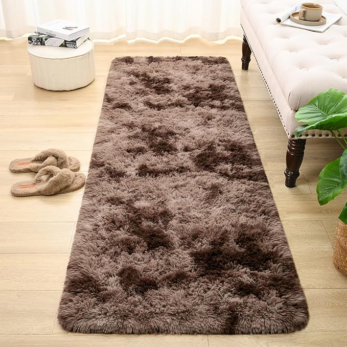 Softlife Area Rug for Bedroom, Fluffy Shag Plush Tie Dyed Brown Rugs for Living Room Girls, Shaggy Throw Carpet for Kids Soft Fuzzy Runner Small 2x6 Runners for Hallways Dorm