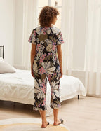 Ekouaer Women's Sleepwear Capri Pajama Sets Short Sleeve Two-Piece Pjs V Neck Tops & Capri Pants with Pockets S-3XL
