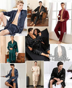 SWOMOG Men's Satin Robe 3 Pcs Silky Kimono Bathrobe Set Lightweight Soft Loungewear Nightwear