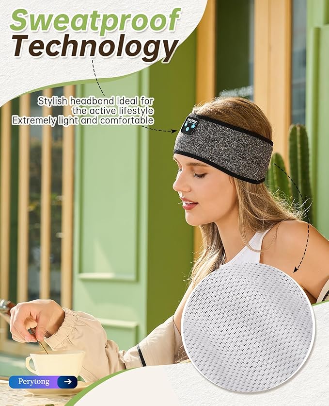 Perytong Sleep Headphones Bluetooth Headband Sleeping Headphones Wireless Sleep Headband with Comfortable Earbuds for Side Sleepers, Sleeping Eye Mask for Women Men Workout Running