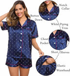 LecGee Womens Silk Satin Pajamas Short Sleeve Loungewear Two-Piece Sleepwear Button-Down Pj Set