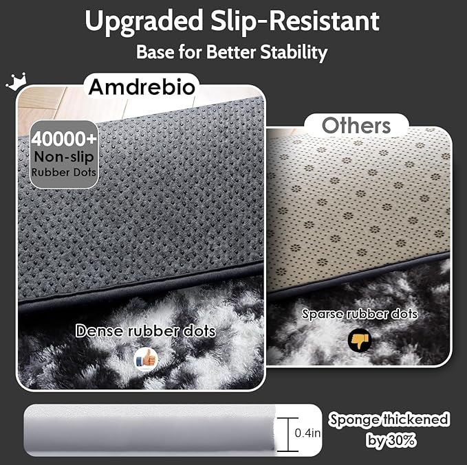 Amdrebio Black White Grey Cool Area Rugs for Bedroom Living Room, Fluffy Modern Furry Rugs for Kids Room Decor, Plush Shaggy Throw Rug 4x6 for Men Teen Boy, Aesthetic Floor Carpet for Dorm Home Office