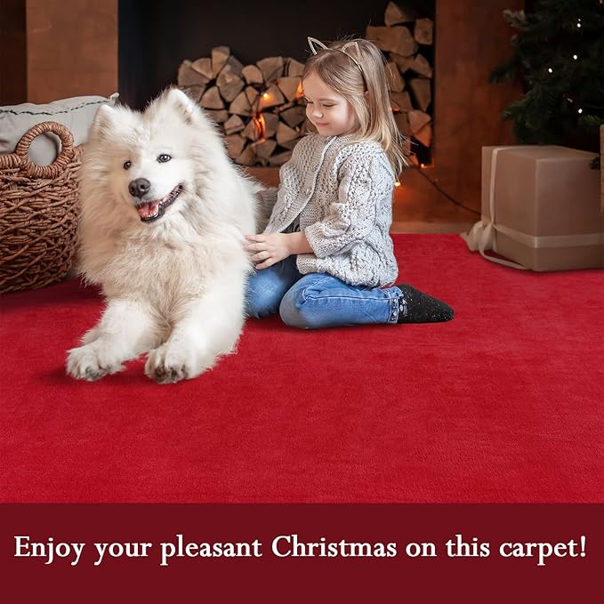 Softlife Red Area Rug for Bedroom Living Room, Solid Non-Slip 5x7 Fluffy Carpet with Soft Low Pile for Kids Boys Girls, Machine Washable Fuzzy Aethetic Rugs Home Dorm Decor