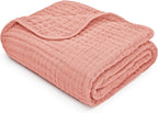 Comfy Cubs Muslin Baby Blanket - Soft, Lightweight, 6-Layer Cotton Swaddle Blankets for Newborns, Infants & Toddlers - 40" x 40" Large, Breathable & Versatile for Sleeping & Tummy Time - Bold Blush