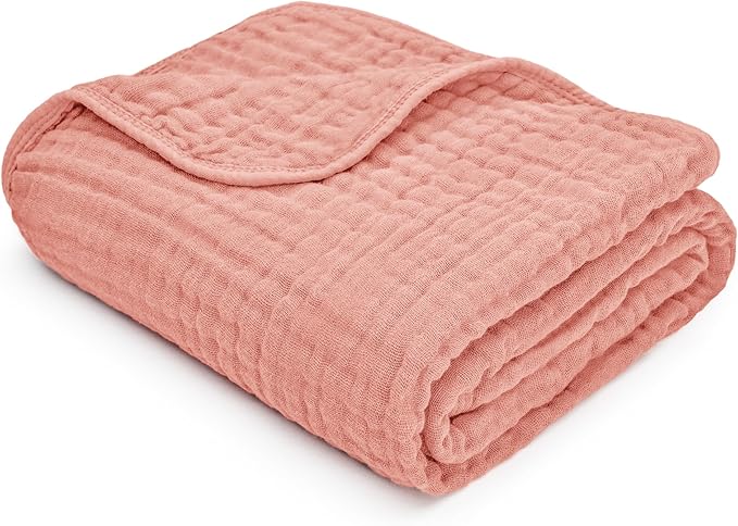 Comfy Cubs Muslin Baby Blanket - Soft, Lightweight, 6-Layer Cotton Swaddle Blankets for Newborns, Infants & Toddlers - 40" x 40" Large, Breathable & Versatile for Sleeping & Tummy Time - Bold Blush