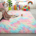Rainbow Runner Kids Rugs for Girls Bedroom, Unicorn Room Decor, Fluffy Colorful Pastel Shag Area Rug for Baby Nursery, Soft Cute Fuzzy Kawaii Furry Plush Carpet for Playroom Preppy Dorm, 3x5 Rug Small