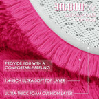 OLANLY Hot Pink Round Rugs for Bedroom - Machine Washable, 9 ft Circle Area Rugs for Living Room, Soft and Fluffy Shaggy Carpet for Teen Girls and Boys, Nursery Rooms, Dorms, Home Decor Aesthetic