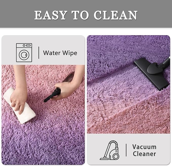 Purple Pink Area Rugs 4x6 Feet Rug for Bedroom Living Room, Cute Indoor Gradient Carpets, Plush Soft Rug for Kids Room, Fluffy Rugs for Girls Boys Nursery Room Home Decor