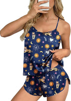 Ekouaer Silk Pajamas Set for Women Satin Backless Lingerie Pjs Cami Top and Shorts Nightwear